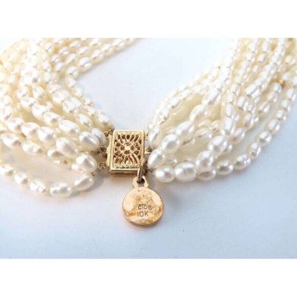 Freshwater Seed Pearl Multi Strand Necklace 10K Gold Clasp C Tanner Elegant Rope - Picture 4 of 9